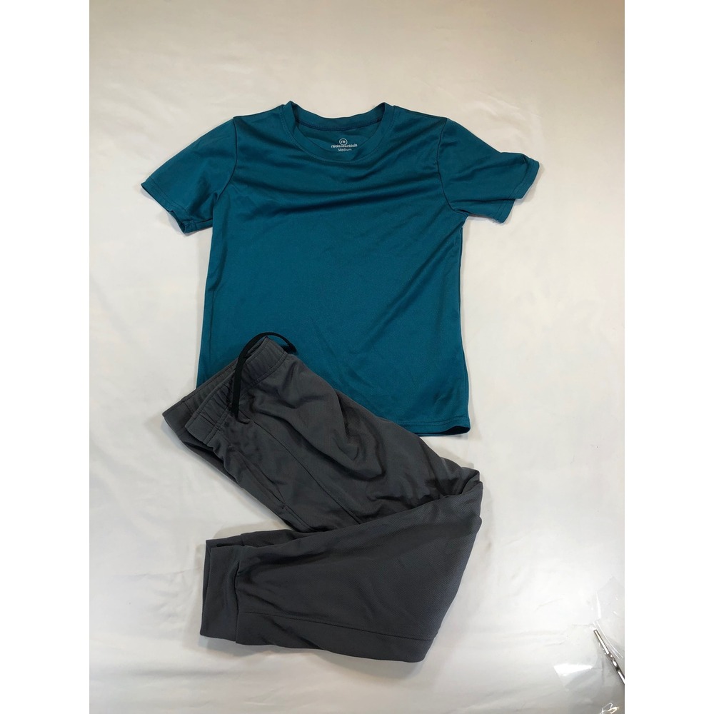 Real Essentials Kids Activewear Set Teal Shirt Gray Joggers Medium REQW 2023